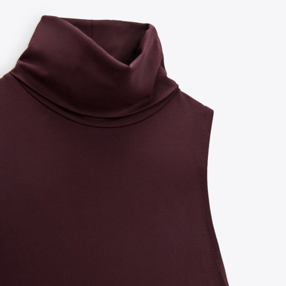 ZARA BURGUNDY WINE SPANDEX STRECH SLEEVELESS BODYSUIT - Picture 3 of 7